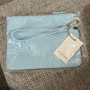 Blue fake alligator skin clutch
